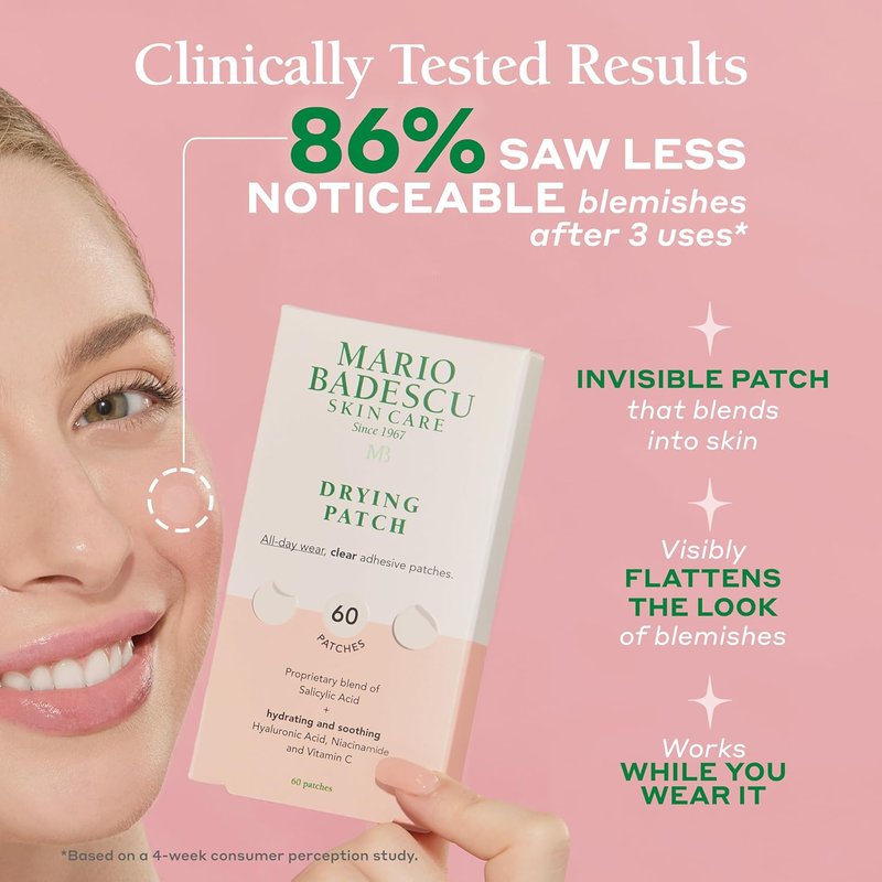Mario Badescu Drying Patch - Invisible Spot Treatment with Vitamin C | 60 Patches, 12mm, Vegan & Cruelty-Free