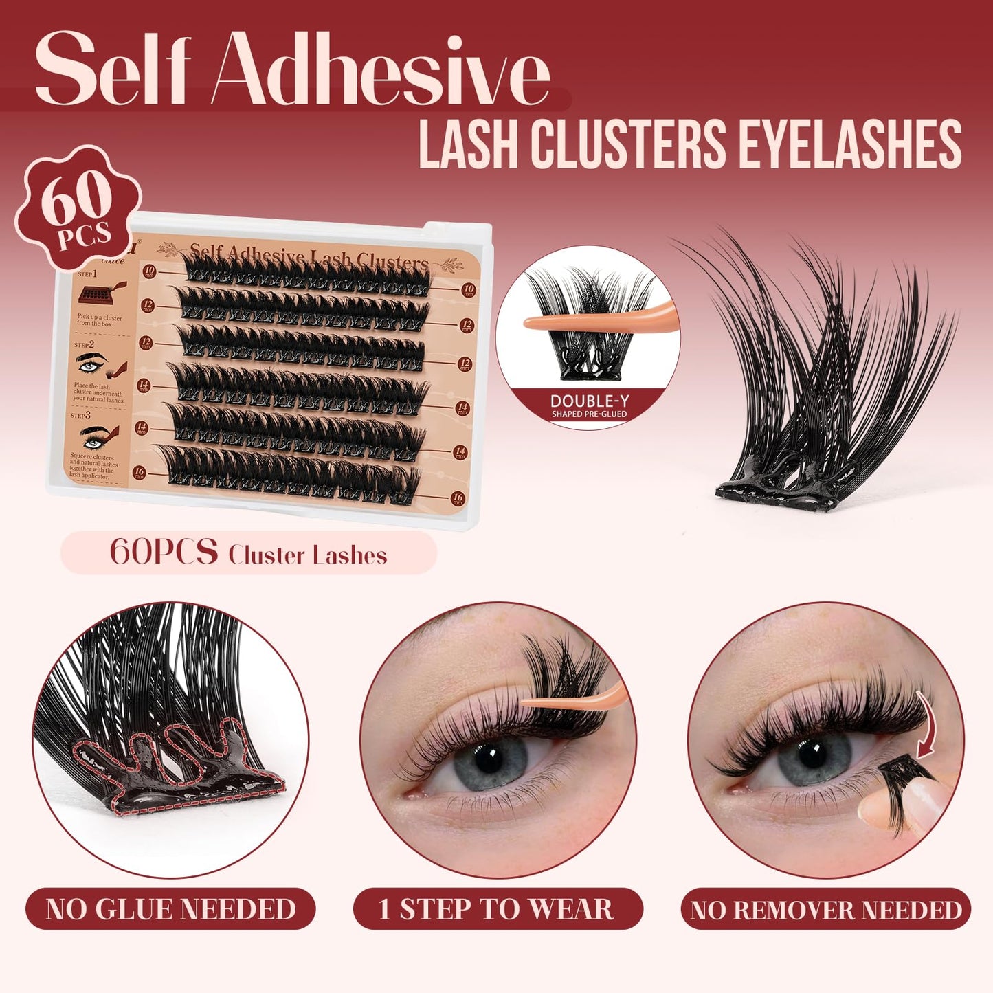 Higu clace Self Adhesive Eyelashes Volume Pre Glued lash clusters kit Mix 10-16mm, Preglued Eyelash No Glue Needed Easy to Use, DIY Eyelash clusters(AD11)