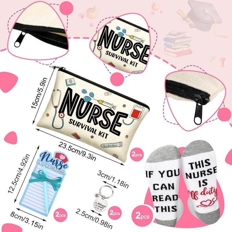 Nurse Appreciation Gifts - 36 Pcs Survival Kit with Socks, Makeup Bags, Keychains & Notepad | Perfect for Medical Staff