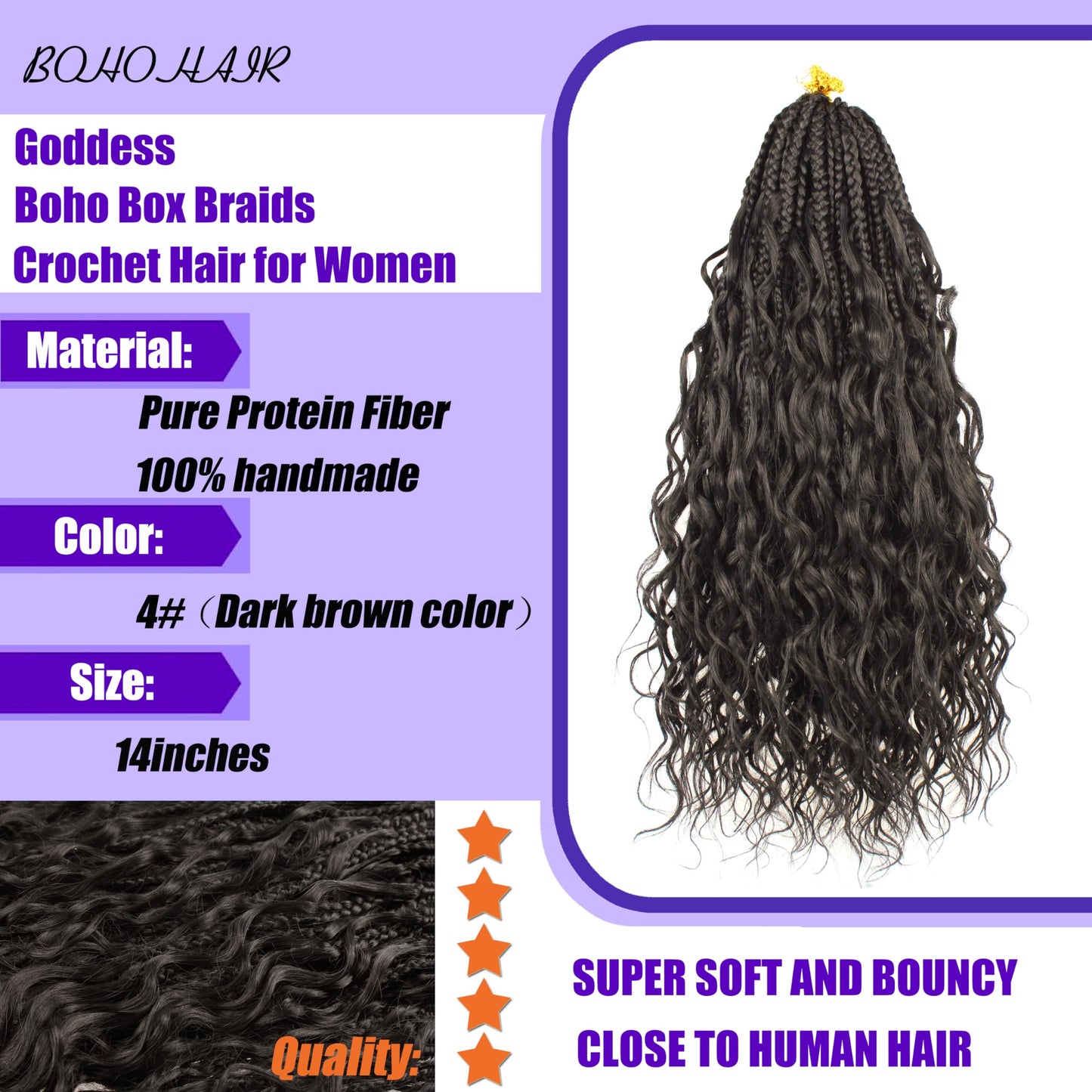 Goddess Box Braids Crochet Hair 14 inch Pure Protein Fiber Close to Human Hair 8 packs Boho Crochet Braids for Black Women Pre looped Bohemian Box Braid with Curly Ends Hair Extensions(14 inch, #4)