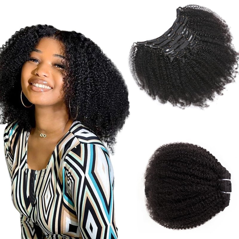 Afro Kinky Curly Clip Ins Human Hair Hair Extensions 8pcs 18 Clips Natural Black Color Brazilian Virgin Human Hair Invisible&Scalp-Friendly 4B 4C Kinky Curly Clip Ins Double Weft Seamless (18inch)