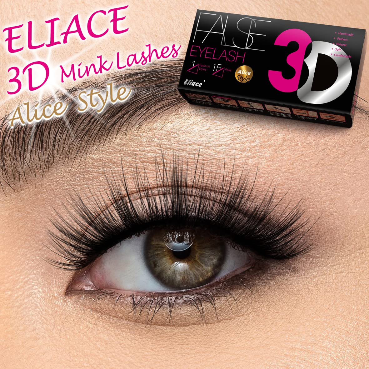 Eliace False Eyelashes Natural look Cat Eye Lashes Wispy Strips 3D Mink Lashes Fake Eyelashes Volume Fluffy Thick,Thin Soft Band Comfortable Dramatic Cross Wispy Lash Reusable,Alice style 15 Pairs
