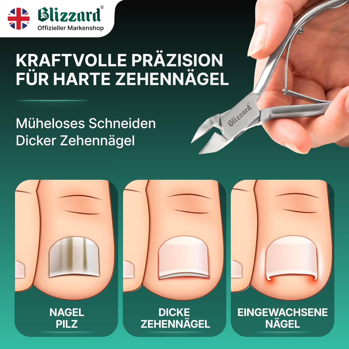 Blizzard Nail Clippers for Thick Nails - Podiatrist Nail Nippers for Seniors - Heavy Duty Toe Nail Clippers for Men - German Steel Podiatry & Chiropody Tool with Toenail File - 14cm Moon Head