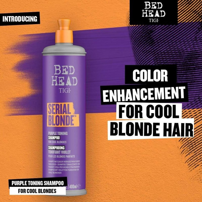 Bed Head by TIGI Purple Toning Shampoo - Neutralizes Brass Tones for Cool Blondes | Sulfate-Free, 13.53 fl oz