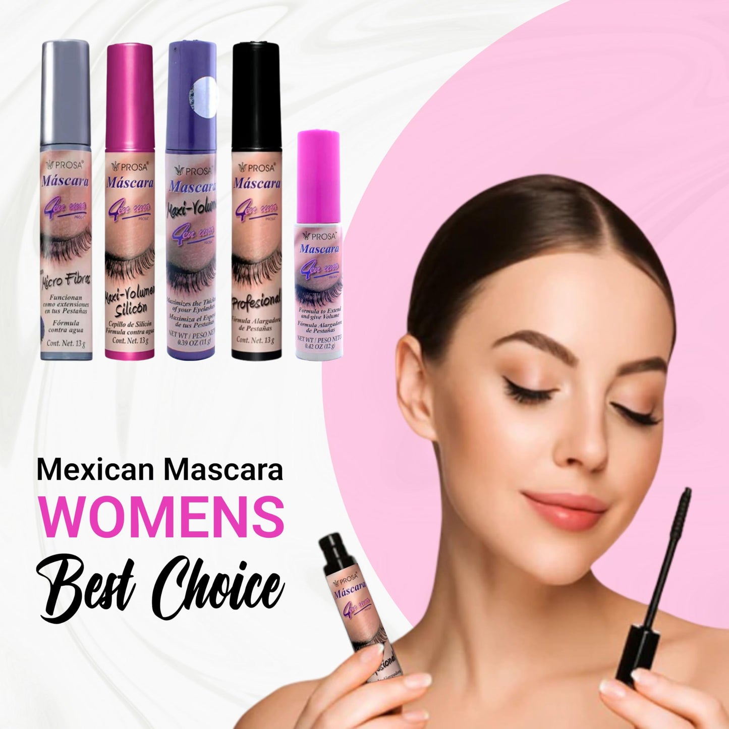 Prosa Mascara Professional Collection for Amplified Volume Complete Lash Length Deep Ebony Shade and Enduring All-Day Glamour Pack of 5