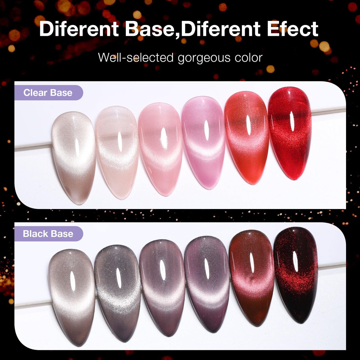 GELLAKTIK Glitter Cat Eye Gel Nail Polish Set 6 Colors 12ML w/Magnet Stick
