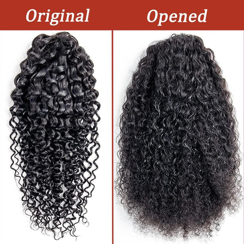SAKALAKA Ponytail Extension Drawstring Human Hair Clip in Pony Tail Hair Extensions for Black Women Curly Wave Thick Hair Natural Looking Hair Pieces Kinky Curly Human Hair Ponytail（16Inch）
