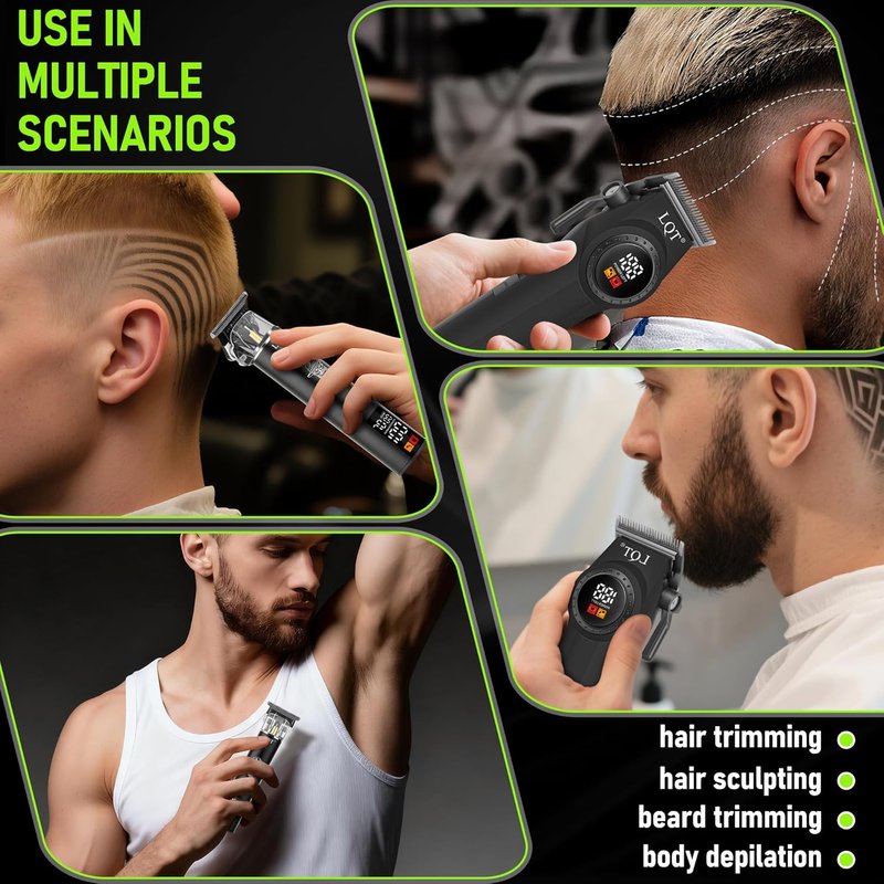 Professional Cordless Hair Clippers for Men - Wireless Hair Cutting Kit with LCD Display | Rechargeable Trimmers Set