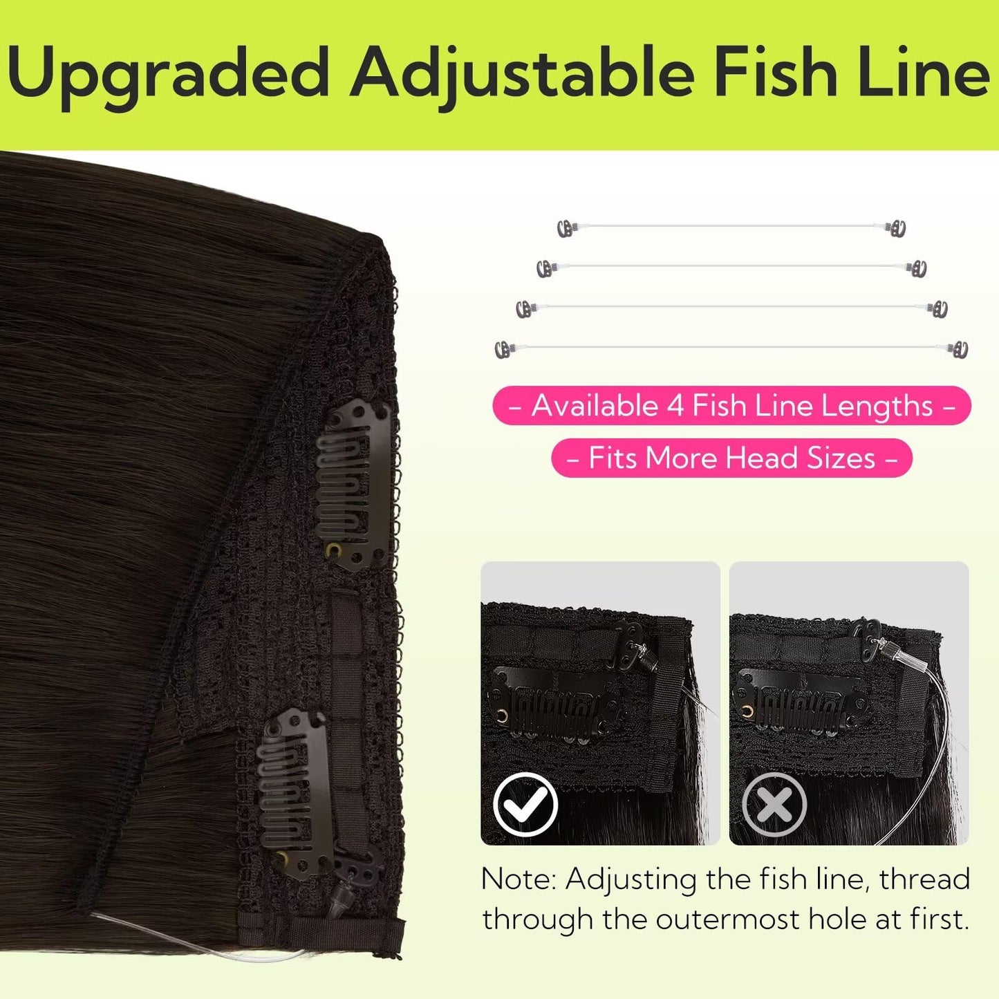 HOTBANANA Wire Hair Extensions, 14 inch 75g Light Dark Brown Invisible Fish Line Real Human Hair Extensions Straight