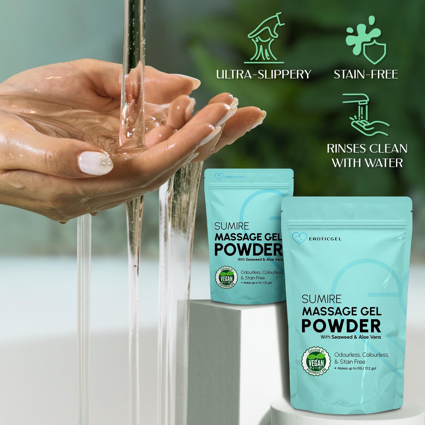 Sumire Edition Japanese Nuru Massage Gel Powder 50g | Nori Seaweed & Aloe Vera | Resealable Top-Up | Made in Japan | Vegan | Fragrance Free | Makes up to 1.32 Gallons