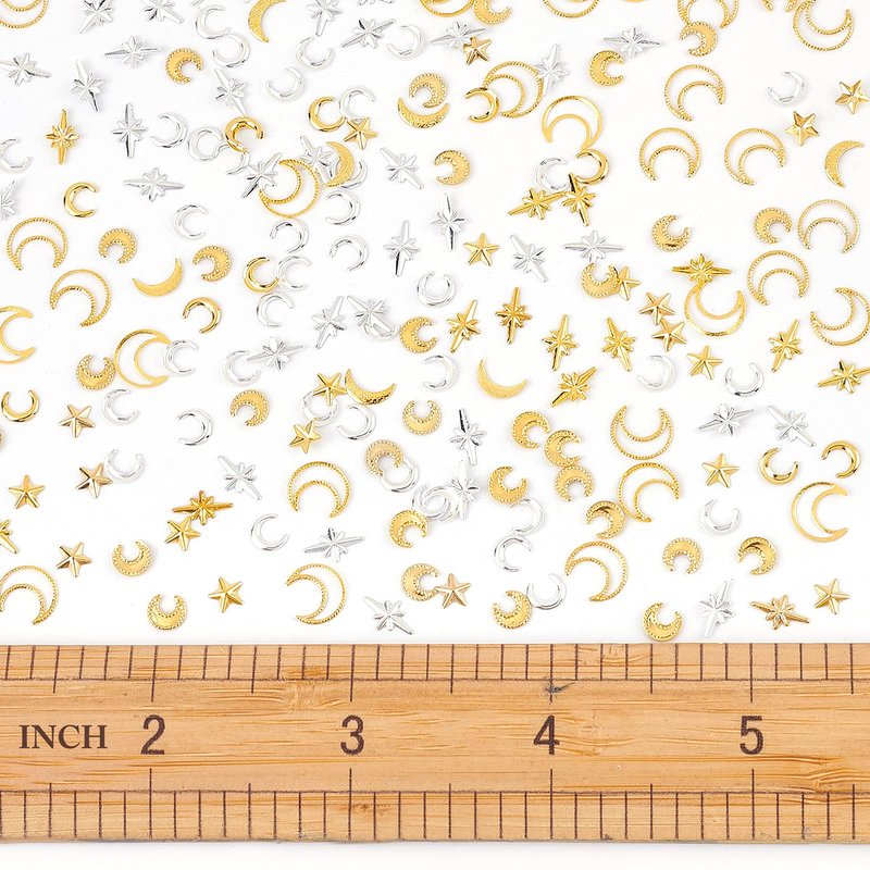 OLYCRAFT 1800Pcs Star Moon Resin Fillers Cosmos Theme Brass Charms Cabochons Hollow Moon Epoxy Resin Accessories Alloy Epoxy Resins Supplies Nail Art Decoration - Golden & Sliver