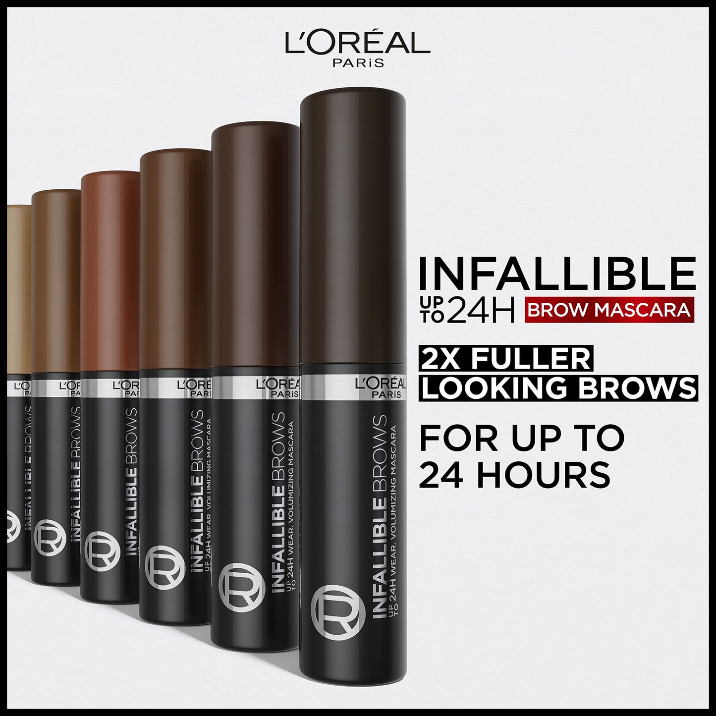 L'Oreal Paris Infallible Volumizing 24H Wear Brow Mascara, Long Lasting Eyebrow Makeup for 2X Fuller Eyebrows, 6R Auburn, 0.13 Fl Oz