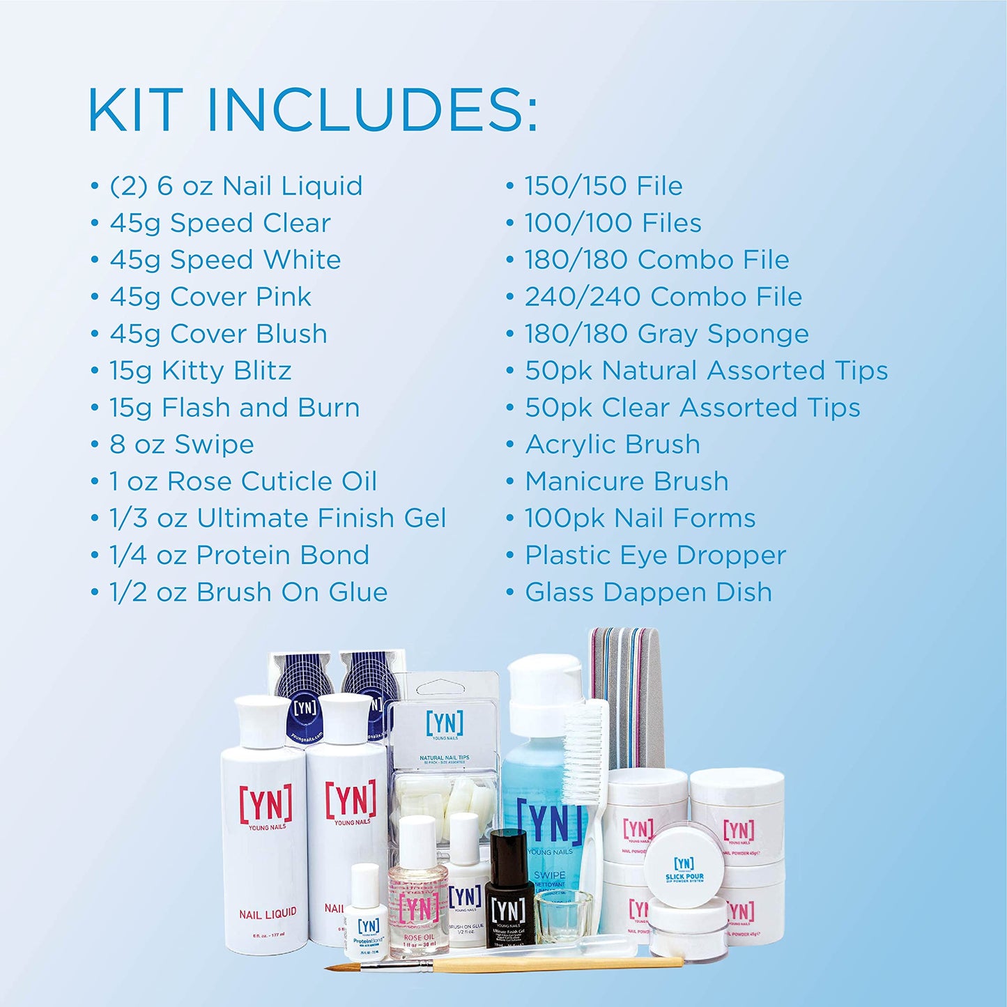 Young Nails Professional Kits & Accessories for Home Nail Kit, Starter Kit, Beginners, and/or Nail Professionals, Clear