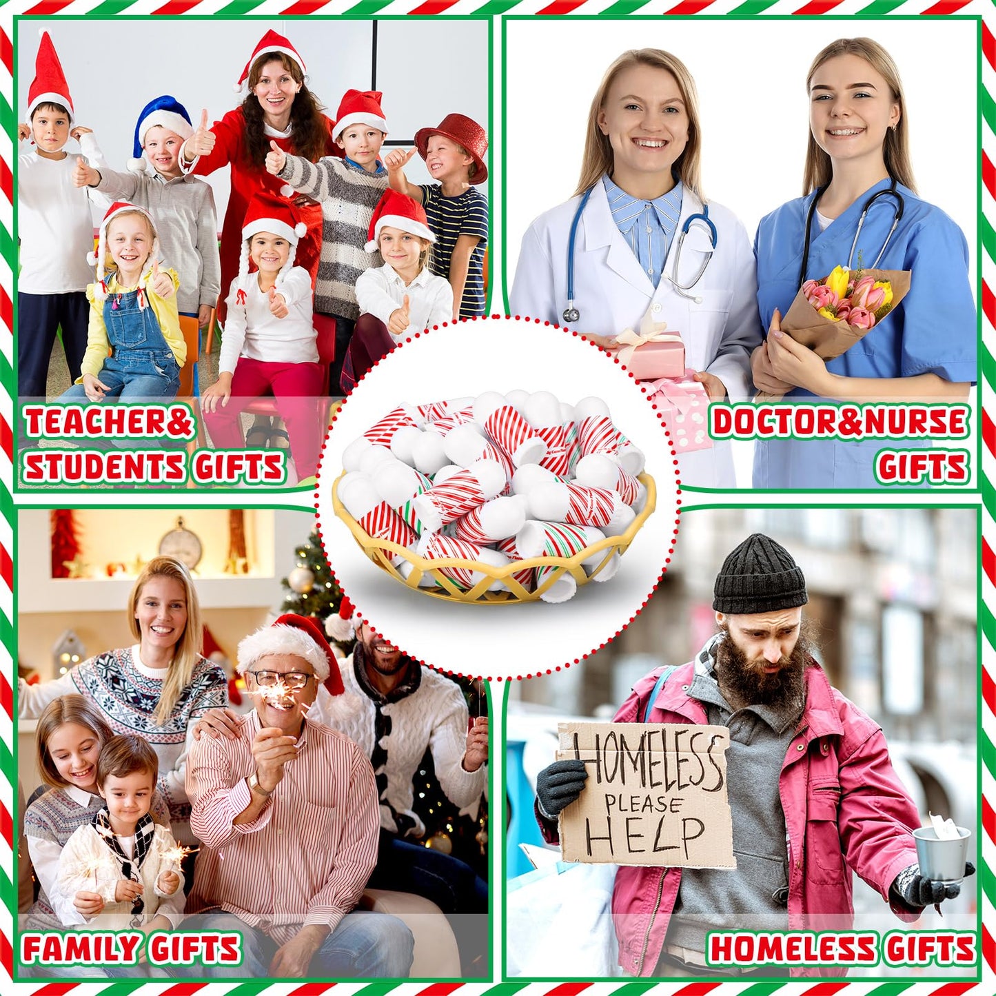50 Pcs Christmas Lip Balm Bulk Mini Candy Cane Peppermint Flavor Lip Balms Bulk Christmas Stocking Stuffers Xmas Party Gifts Small Thank You Employee Appreciation Gifts for Women Men (Xmas Character)