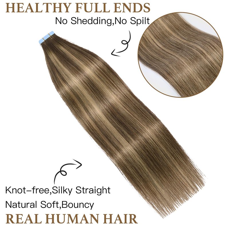 Sunfly Tape in Human Hair Extensions 16 Inch Balayage Chocolate Brown to Caramel Blonde 50g Human Hair Extensions Tape Ins 20pcs