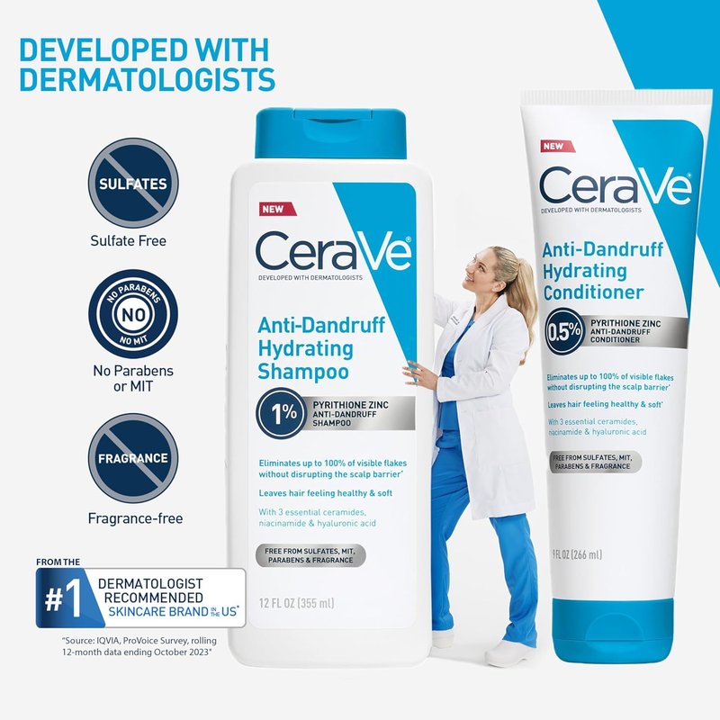 CeraVe Hydrating Anti-Dandruff Shampoo - 1% Pyrithione Zinc Treatment with Ceramides & Niacinamide | 12 Oz