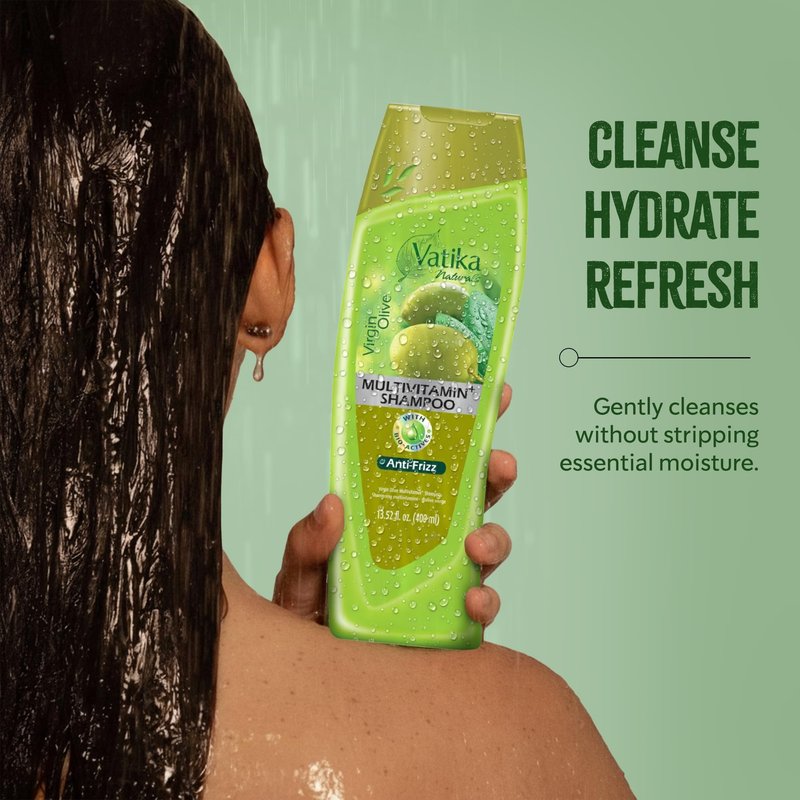 Vatika Naturals Olive Shampoo, Oil & Conditioner Combo, Deep Nourishment, Anti-Frizz & Hydration, Enriched with Virgin Olive Oil & Henna for Smooth, Soft & Radiant Hair, 400ml