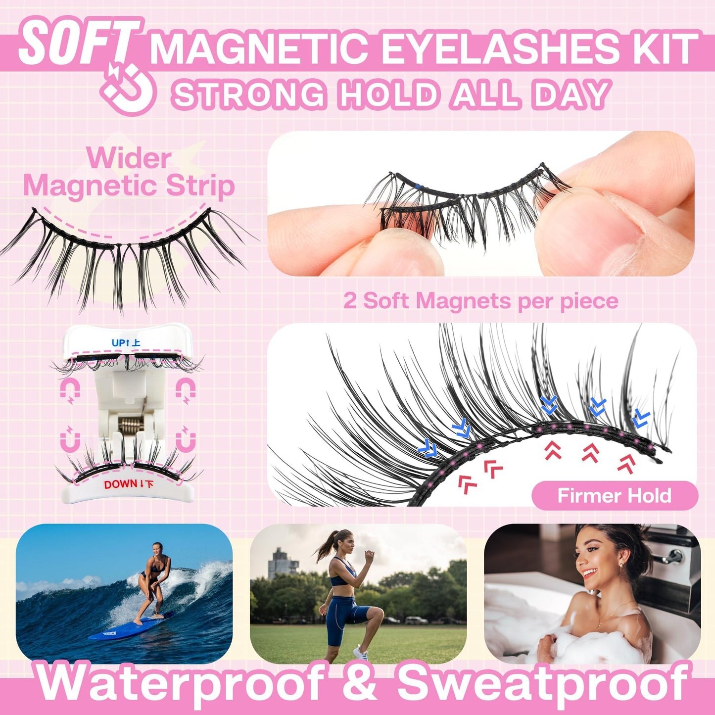 CALAILIS Magnetic Eyelashes with Applicator Upgrade Soft Magnetic Lashes Natural Look Reusable No Glue or Eyeliner Needed Easy to Wear and Remove (RC03, 1 Pack)