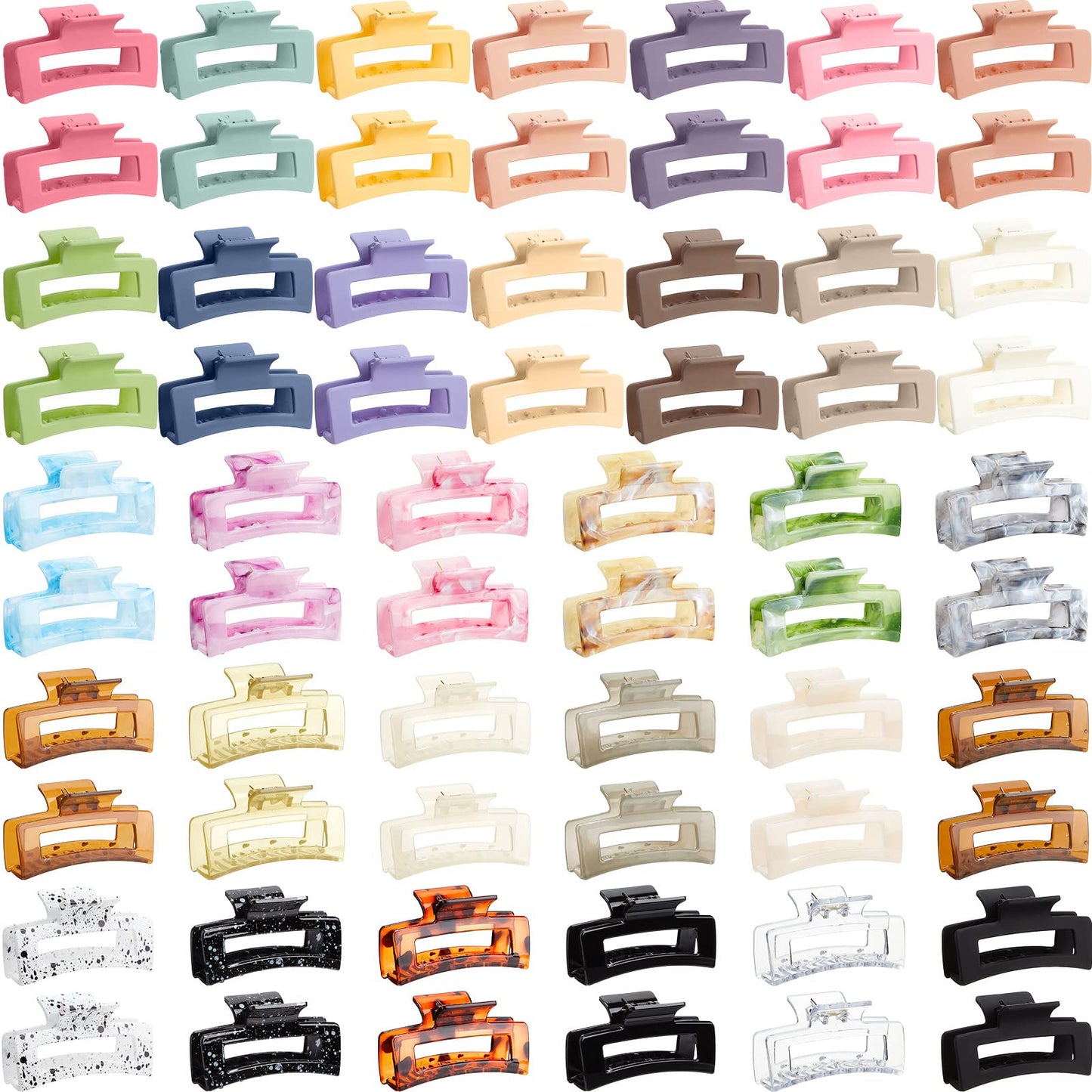 Cindeer 64 Pcs Medium Hair Claw Bulk Hair Clips Set Rectangle Claw Clips Matte Thin Clamps Accessories for Women Girls for Thick(3.35 Inch,Multicolor)
