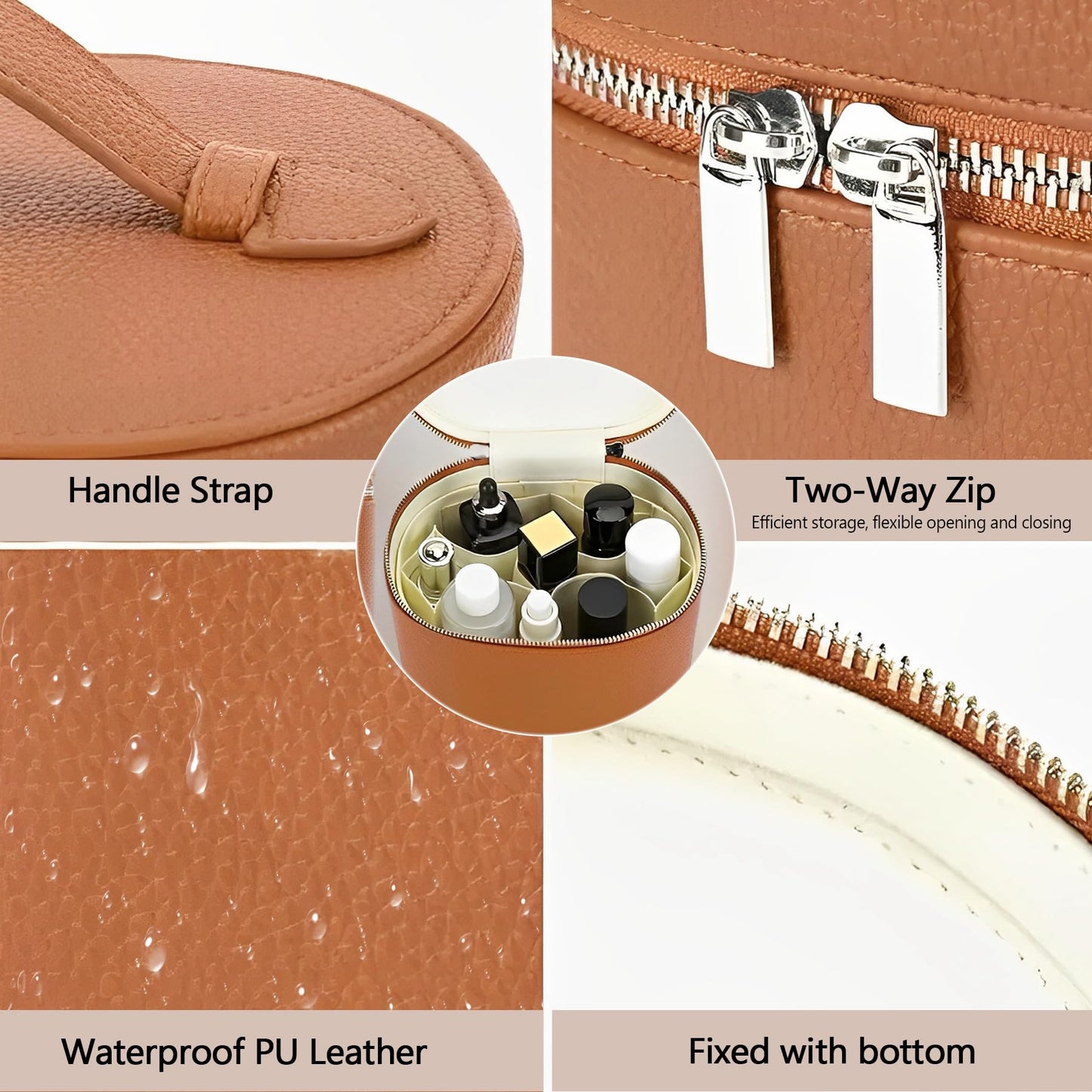 OTozuo Upgrade Makeup Bag Travel Toiletry Bag Portable Cosmetic Makeup Organizer Bag Detachable Compartments (Brown-retro vibes style)