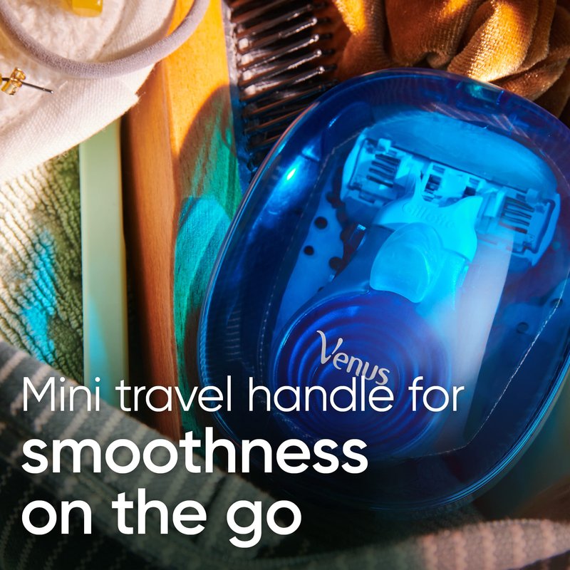 Gillette Venus Mini On The Go Women's Razor Handle with 3 ComfortGlide White Tea Scent Blade Refills + 1 Travel Case