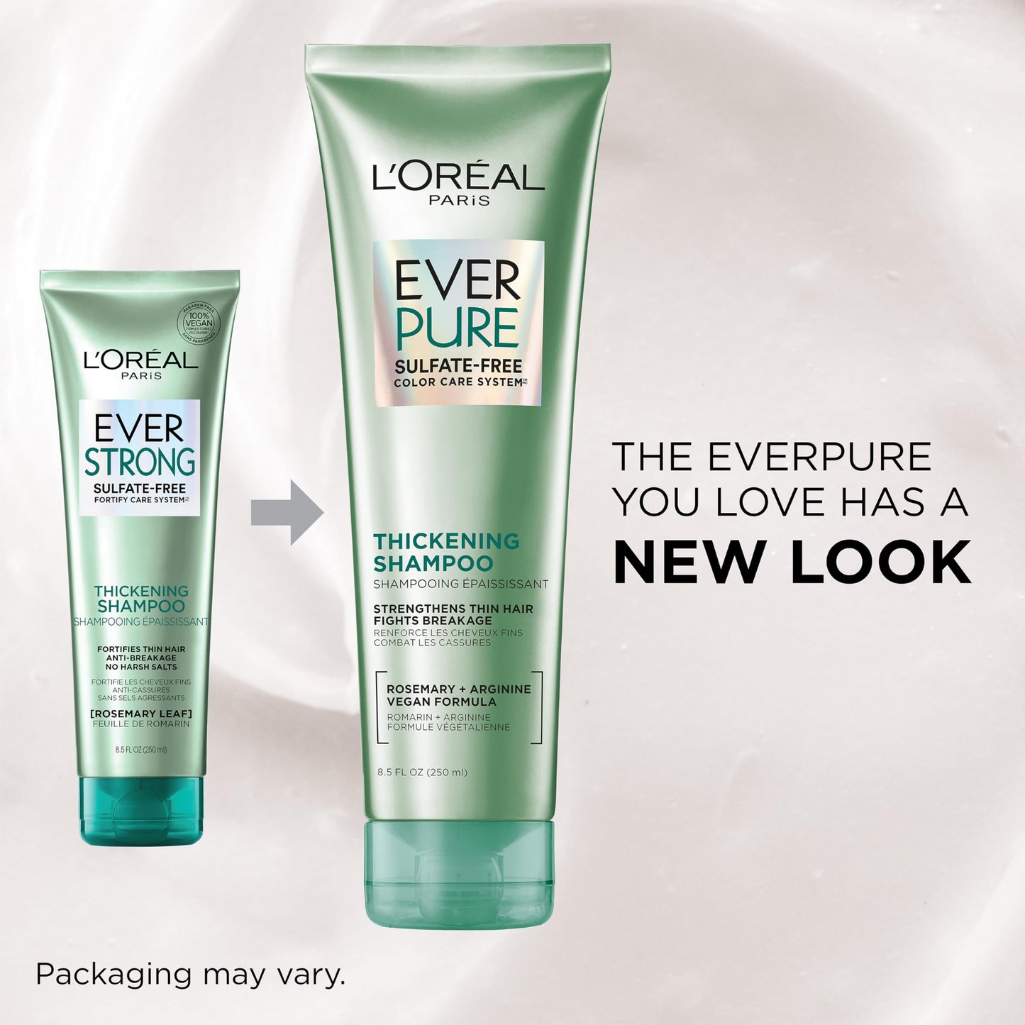 L'Oreal Paris Thickening Sulfate Free Shampoo, Thickens + Strengthens Thin, Fragile Hair, Hair Care with Rosemary Leaf, EverPure, 8.5 Fl Oz (Packaging May Vary)
