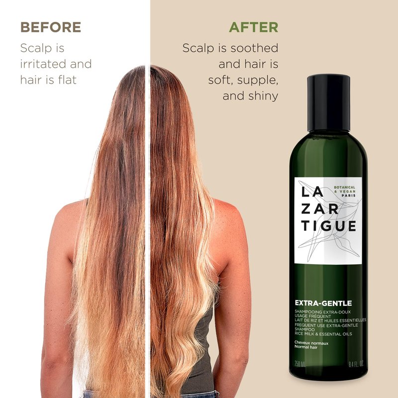 Lazartigue Extra Gentle Hair Shampoo, Prevents Irritations & Dandruff, Enhances Strength & Shine, Vegan, Sulfate and Silicone Free, 8.4 Fl Oz