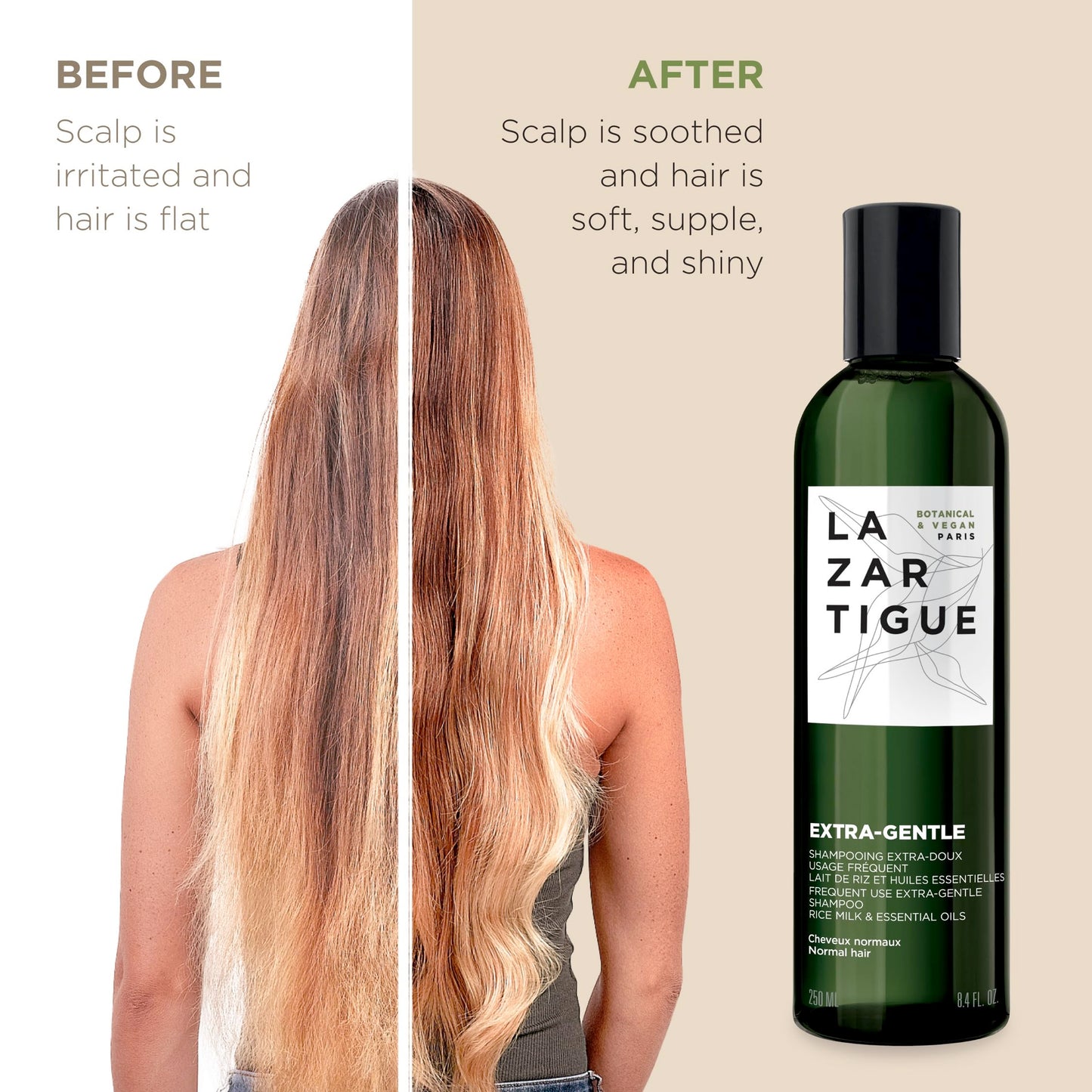 Lazartigue Extra Gentle Hair Shampoo, Prevents Irritations & Dandruff, Enhances Strength & Shine, Vegan, Sulfate and Silicone Free, 8.4 Fl Oz