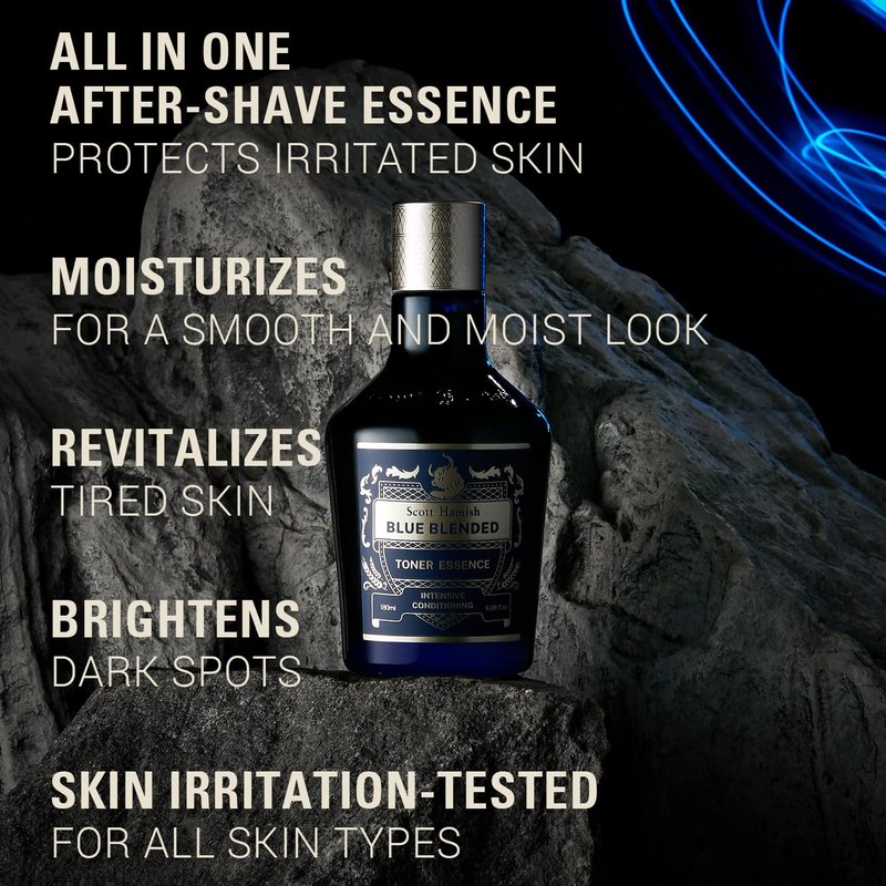 Scott Hamish Blue Blended Toner Essence - Men Facial Toner Essence with Hyaluronic Acid & Amino Acid - Hydrating Toner Restore Vitality – All in One Face & Aftershave, 6.09 fl.oz.