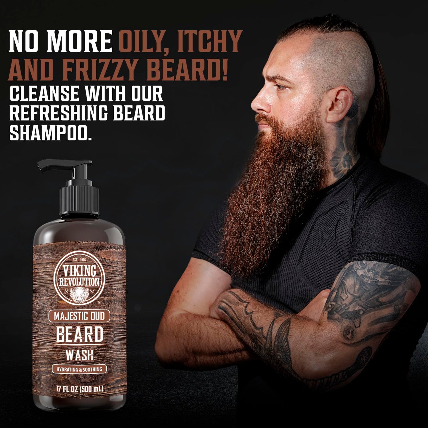 Viking Revolution Beard Wash and Beard Conditioner for Men with Argan Oil and Jojoba Oil - Beard Softener and Strengthener Beard Care Beard Shampoo and Conditioner with Beard Oil (17oz, Majestic Oud)