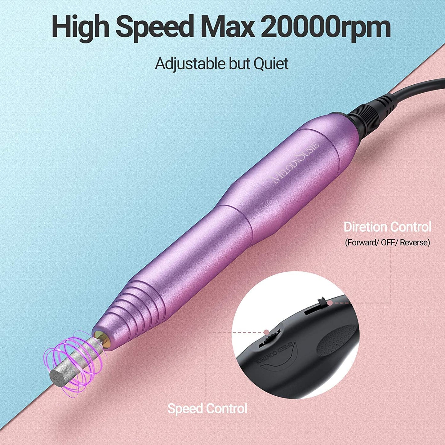 MelodySusie Portable Electric Nail Drill with Handheld UV Light for Gel Nails