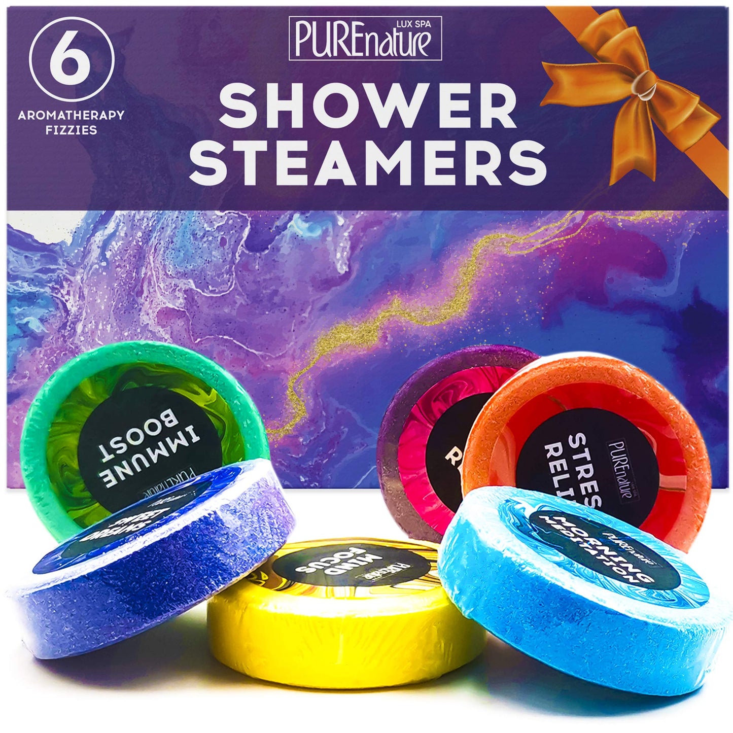 Pure Nature Bath Bombs Gift, Set 6, and Aromatherapy Shower Steamers, Set 6