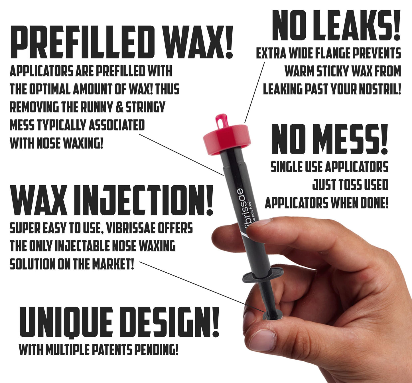 48 Applicators | Easy Inject Nose Waxing | Just Inject - Let Set - Pull | Fast & Effective Hair Removal | No-Mess | No-Leaks | Prefilled Wax Applicators | Multiple Patents Pending