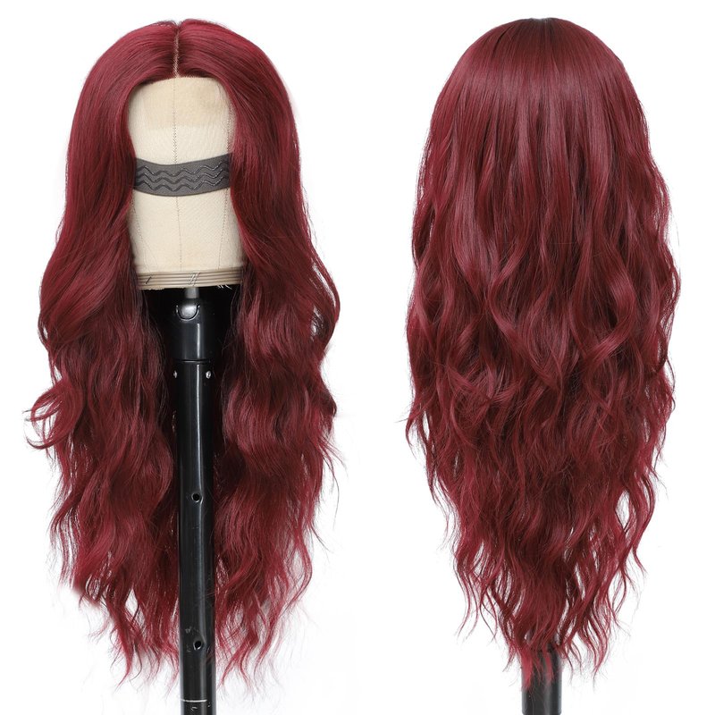 BEAUTIFA Burgundy Wig for Women, Long Red Wavy Wig Middle Part 26 Inch Red Wigs Natural Looking Heat Resistant Synthetic Wigs for Daily Party Use