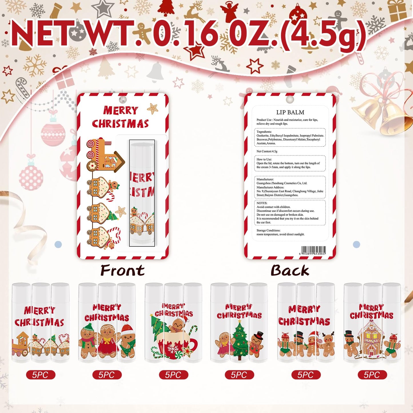 Nlicrst 30 Pack Gingerbread Bulk Lip Balms Christmas Moisturizing Natural Lip Balms for Christmas Stocking Stuffers Goodie Bag Fillers Classroom Prizes Thank You Appreciation Gifts Party Favors