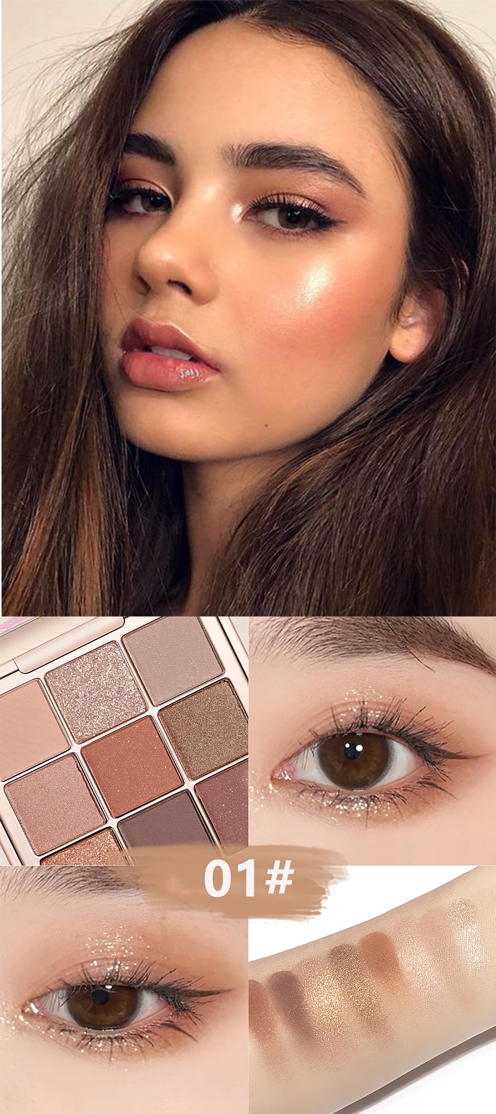 XFEXM 9 Colors Eyeshadow Palette, Matte & Shimmer & Glitter Eye Shadow, Highly Pigmented Silky Smooth Powder Waterproof Long Lasting Makeup Palettes. (Color 1)
