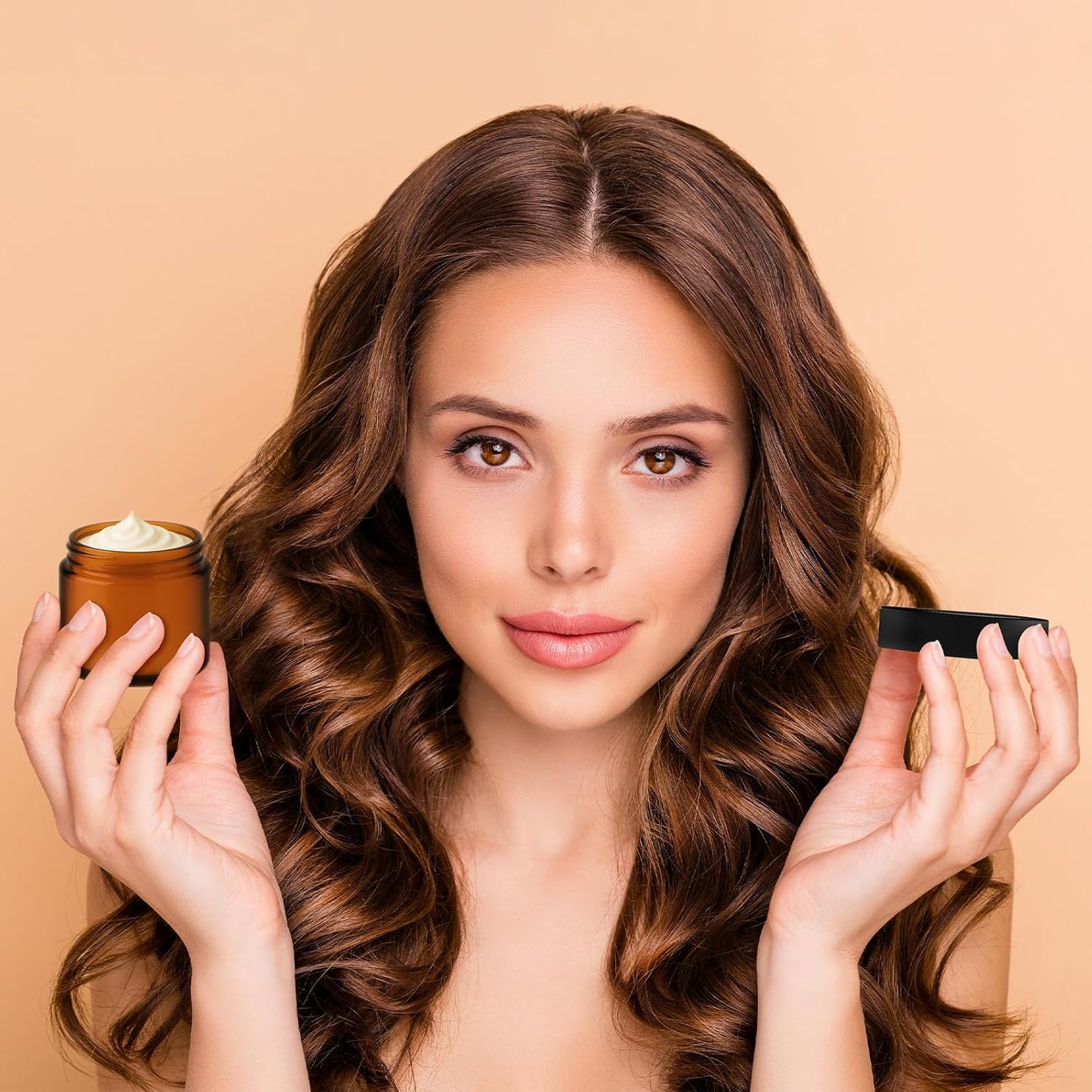 Amber Glass Cosmetic Jars - 2 oz Small Round Containers with Lids | 24 Pack for Lotion, Cream, Salve, and Ointments