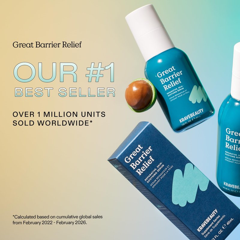 KraveBeauty Great Barrier Relief Serum for Dry or Sensitive Skin, 2 Pack, Hydrates and Repairs the Skin Barrier, Soothing Facial Serum with Ceramides & Niacinamide, Fragrance Free, 2 x 45 mL
