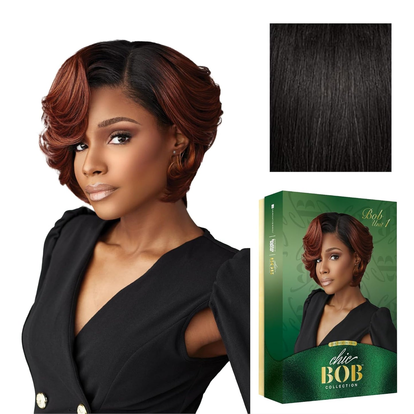 Chicbob Lace Front Wig - Glueless Bob Unit with 5-Inch Deep Part | Synthetic Hair, Pre-Plucked Hairline (1B Off Black)