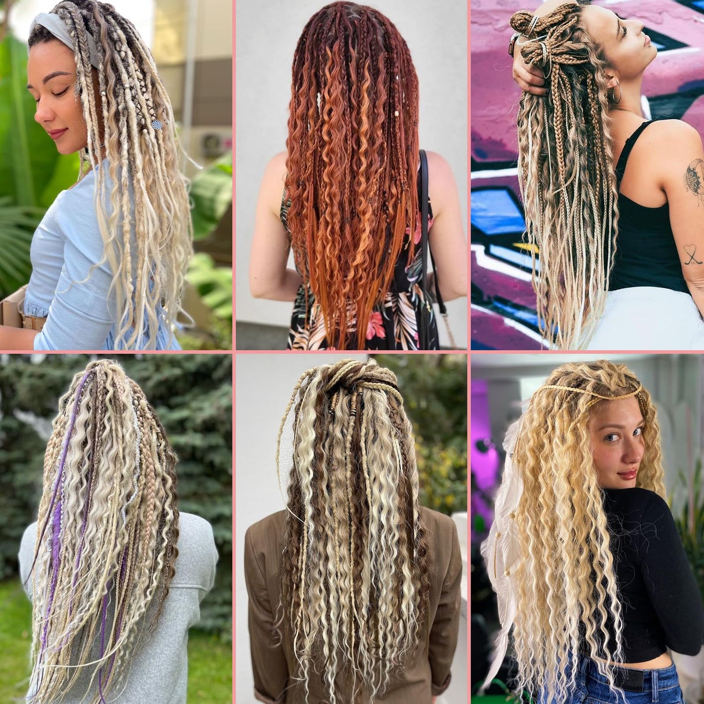 Leeven 30 Strands Double Ended Dreadlock Extensions 24 Inch Black Thin Synthetic Boho Dreads 3 Style Mixed Full Set Wool DE Viking Dread Braid in Soft Wavy Curly Hippie Dreads for Women Men