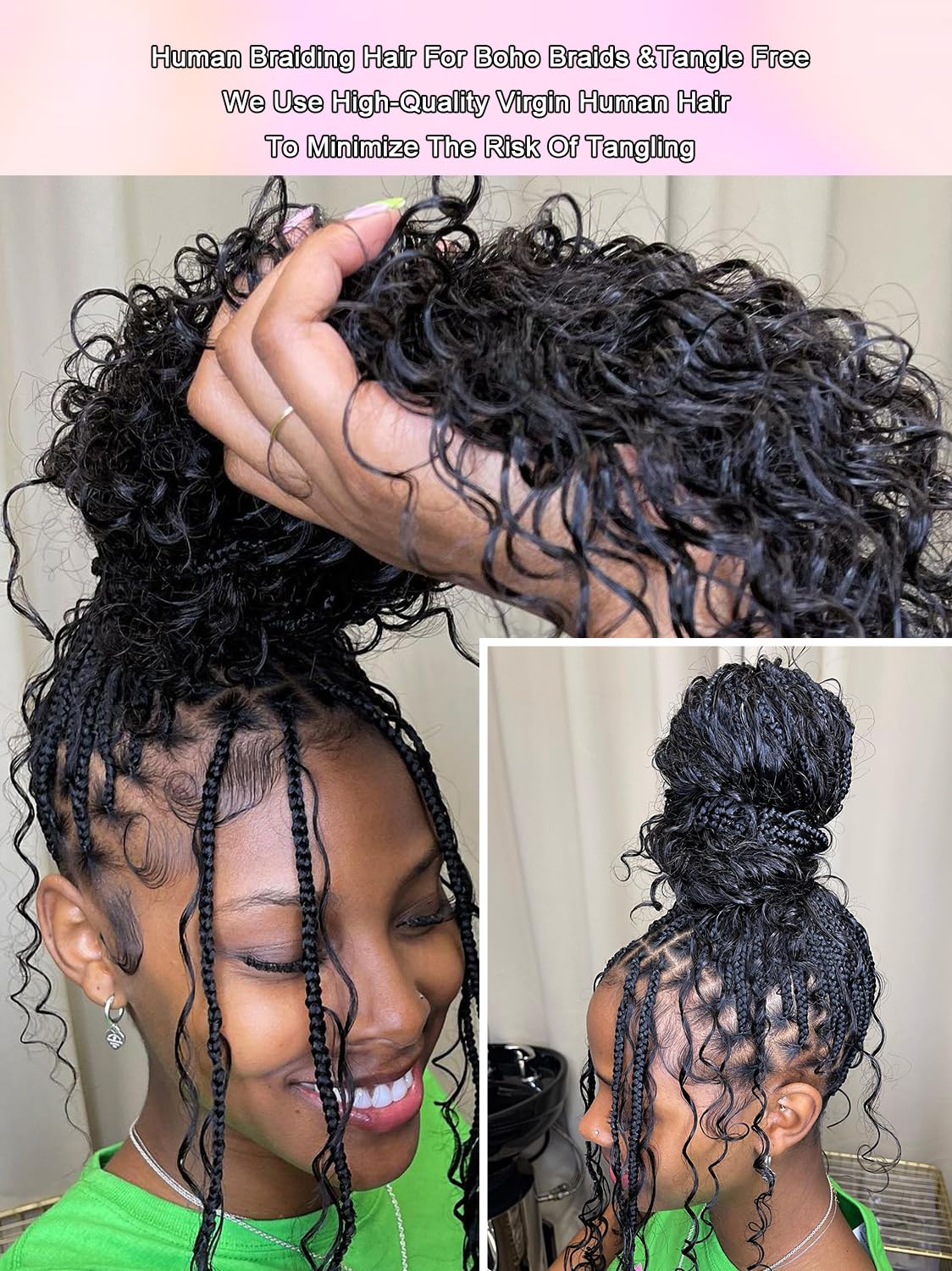 16Inch Human Braiding Hair Curly Human Hair Braiding Hair 100 Percent Human Braiding Hair For Boho Braids Bulk Human Hair For Braiding Wet Wavy 100g 2 Bundles No Weft Hair Extensions YNiSew
