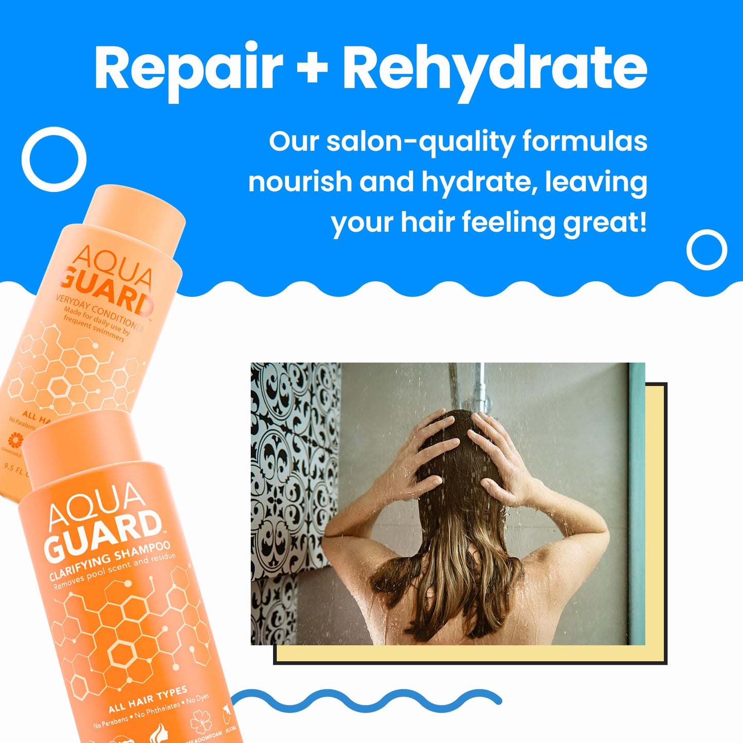 AQUA GUARD Swimmers Essential Hair Protection Bundle | Prevents Chlorine Damage + Softens Hair While Swimming | Color Safe, Leaves Hair Smelling Great | Made in California