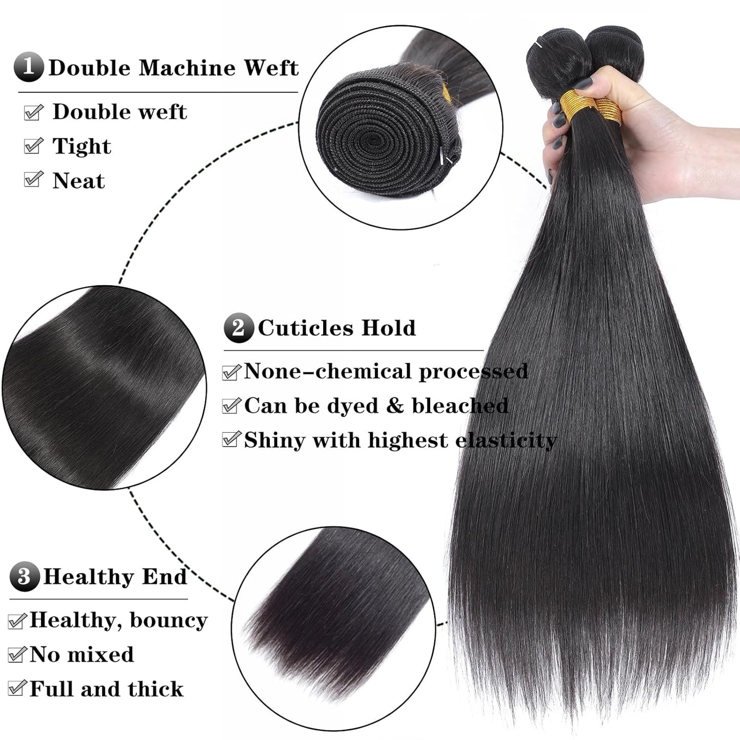 Virgin Straight Hair Bundles - 18 Inch Unprocessed Remy Human Hair | Natural Black Weave Extensions for Women