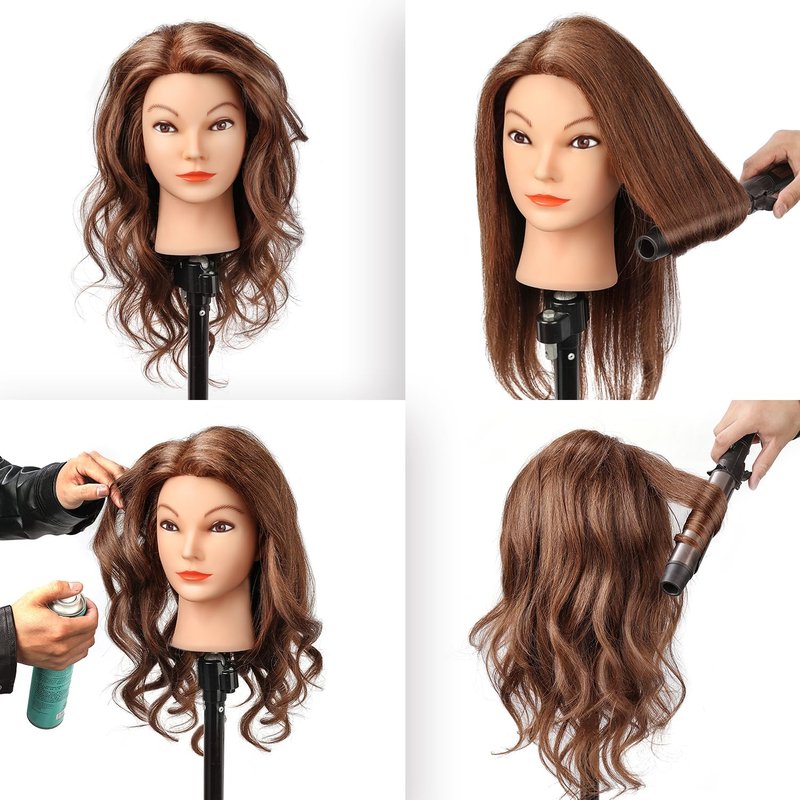 SOPHIRE 20-22 Inch Real Human Hair Mannequin Head - Hairdressers' Training & Cosmetology Doll | Dark Brown
