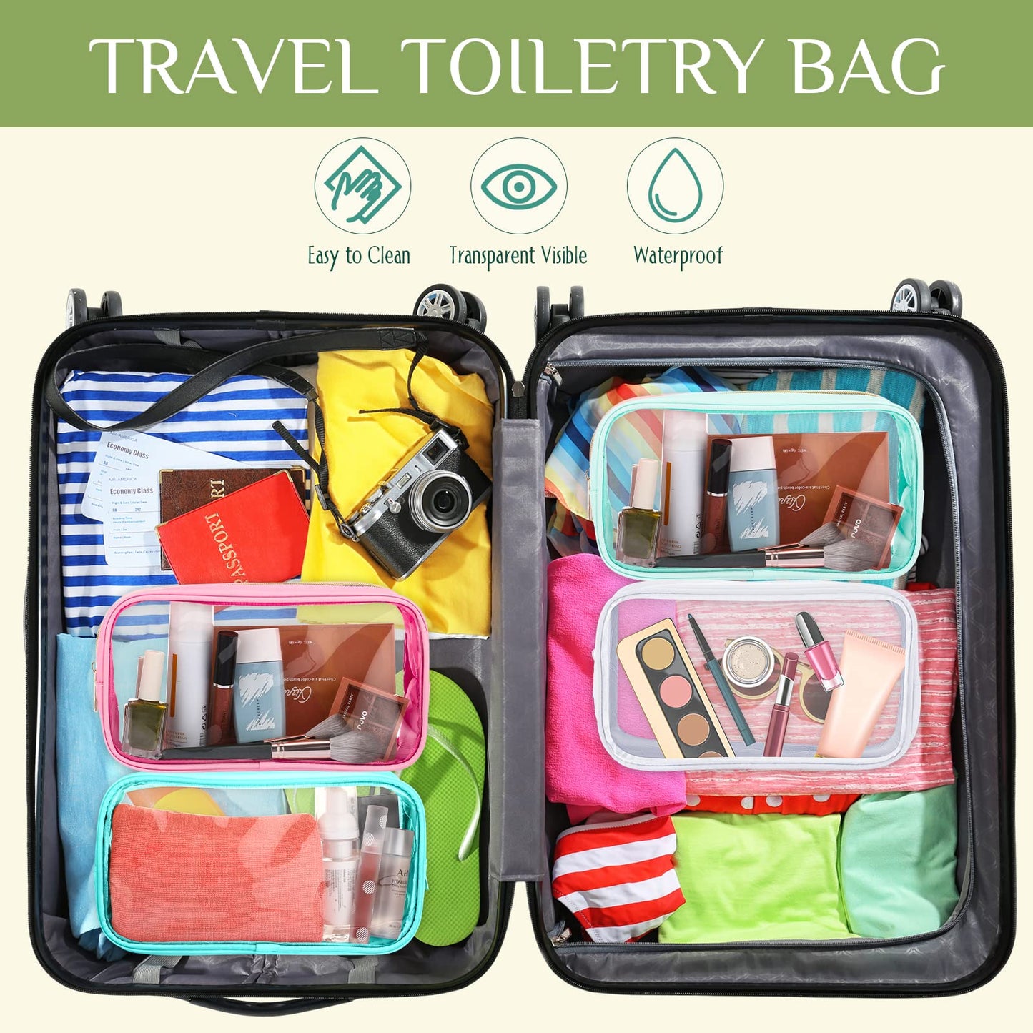 Cunno 9 Pcs Preppy Clear Makeup Bag DIY Chenille Letter Pouch Large Nylon Makeup Bag Travel Toiletry Zipper Cosmetic Organizer Pouch PVC Bags for Women, 9.5 x 5.1 x 2.8 Inch(Colorful)