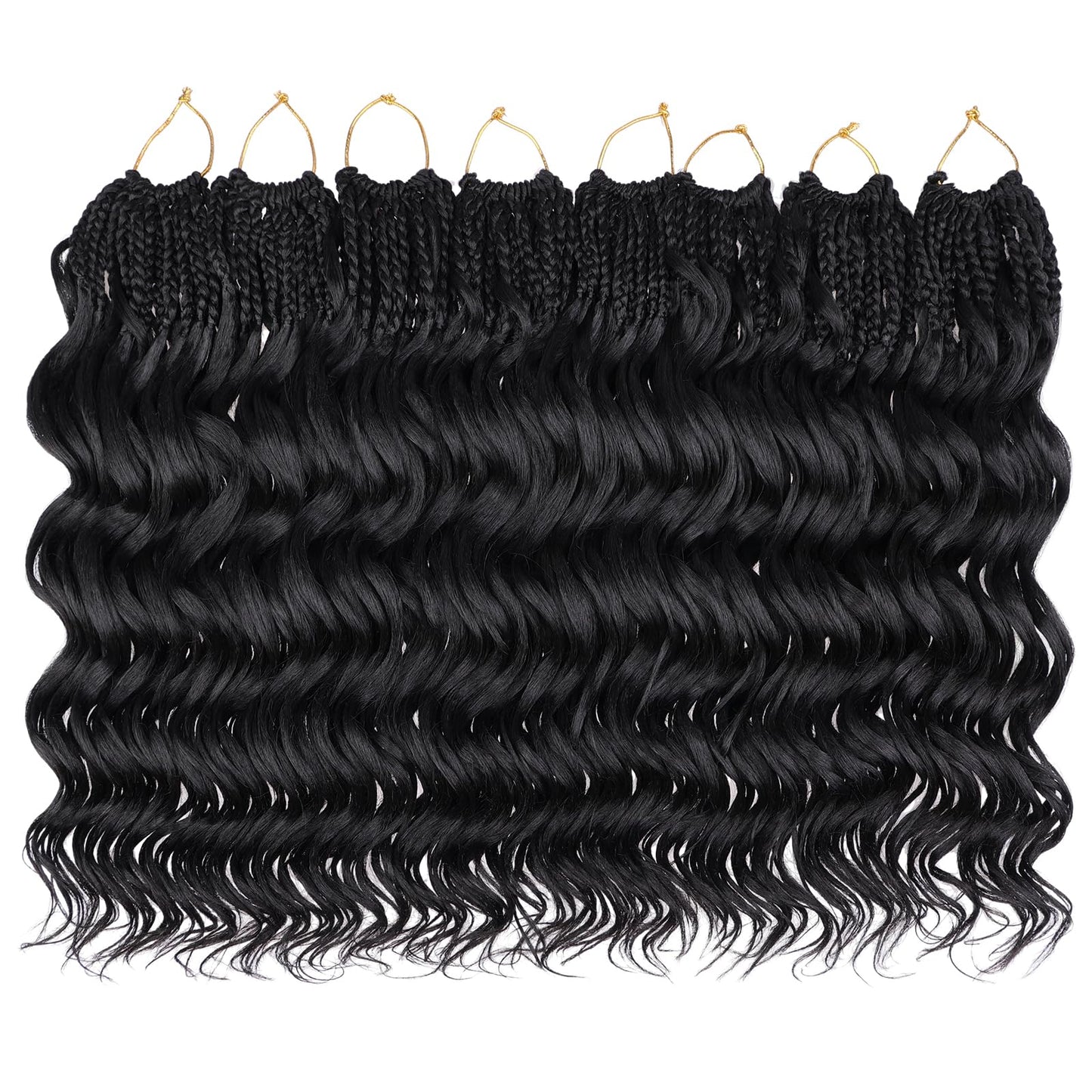 Leeven 14 Inch Pre Looped Ocean Wave Crochet Hair 8 Packs Black Short Curly Crochet Hair Boho Ocean Braids Pre Twisted Synthetic Deep Wavy Crochet Braids for Women