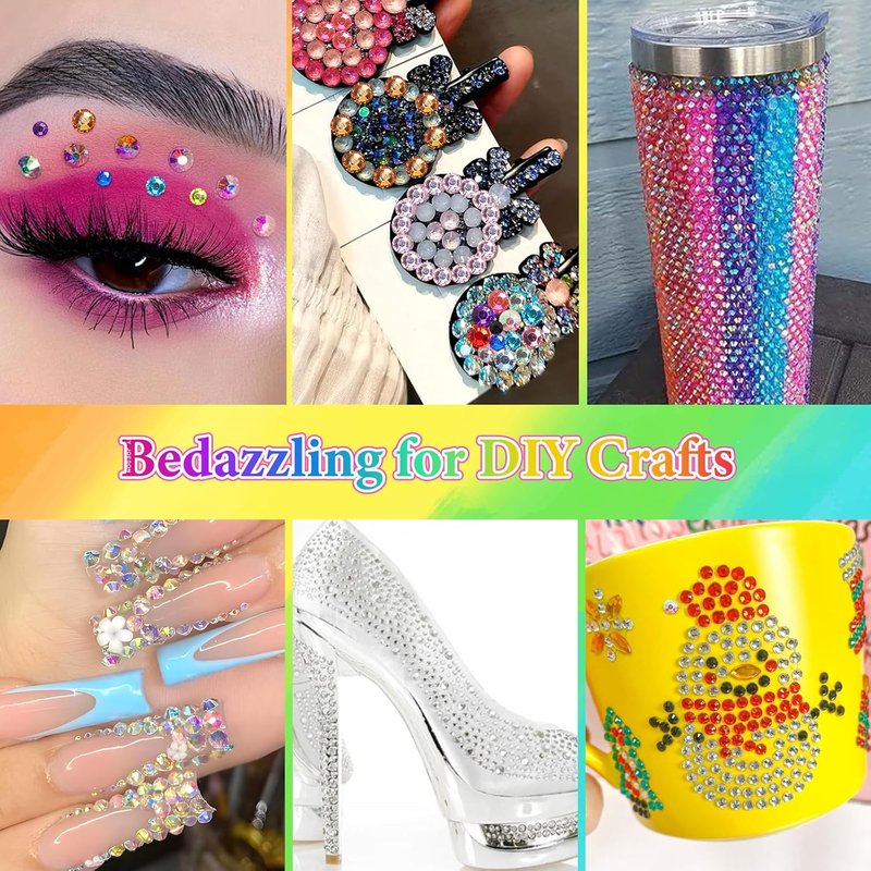 Color Rhinestones for Bedazzling - 22300 Pcs 3-6 mm Resin Gems for Crafting, Nails, Face Makeup & Tumblers | White, Pink, Purple, Black, Gold, Tan, Red, Silver