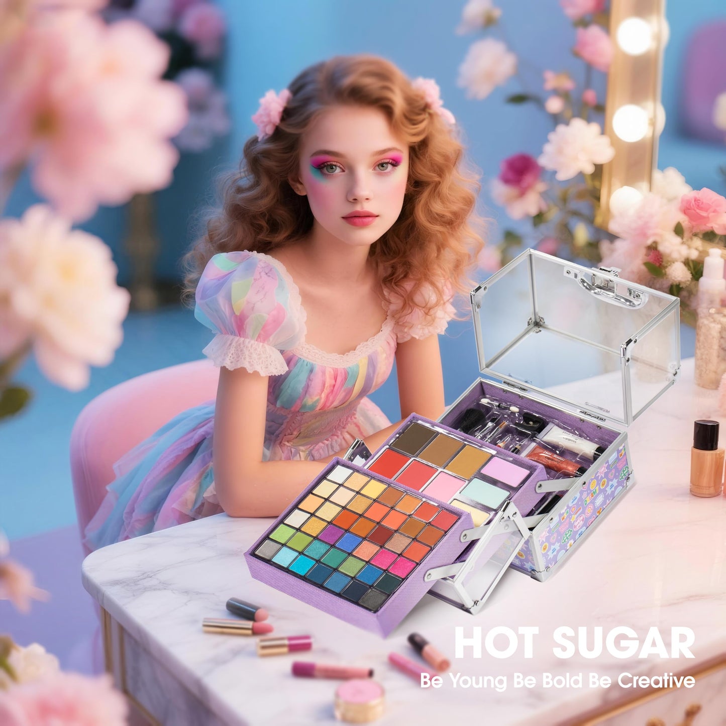 Hot Sugar Make Up Kit for Girls 13-15, Beauty Box for Birthday Parties Makeovers & Christmas (Sticker)