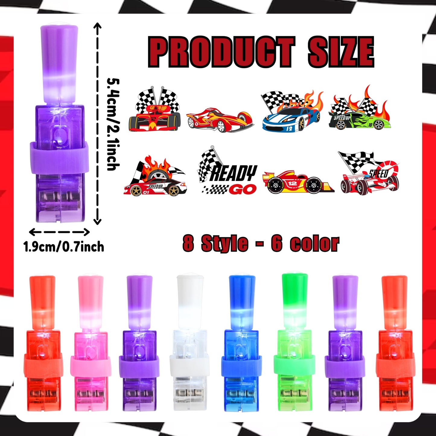 72 PCS Race Car Party Favors – 48 PCS Tattoos & 24 PCS LED Finger Lights Combo – Birthday Goodie Bag Fillers, Party Supplies, Gifts Light Up Toys Glow In The Dark for Boys and Girls