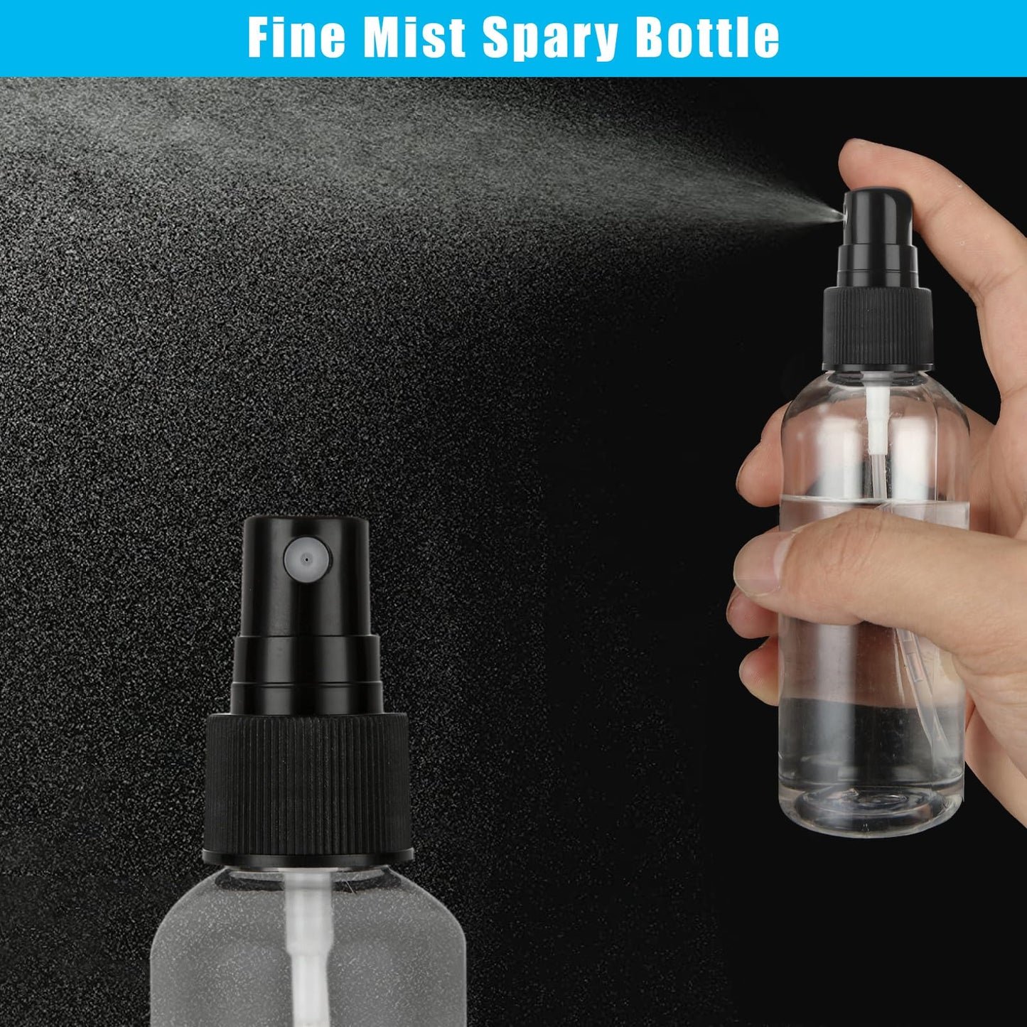 CertBuy 60 Pcs Small Plastic Spray Bottles, 2oz 60ml Empty Fine Mist Spray Bottles, Refillable Liquid Container Sprayer for Essential Oils Perfumes Travel Makeup, with 5 Pcs Funnels